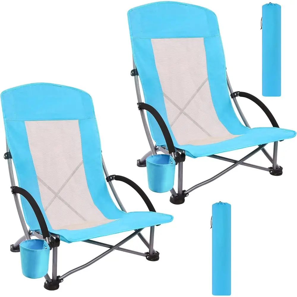 Outdoor Camping High Chair - Portable 2-Pack Blue Beach Chairs with