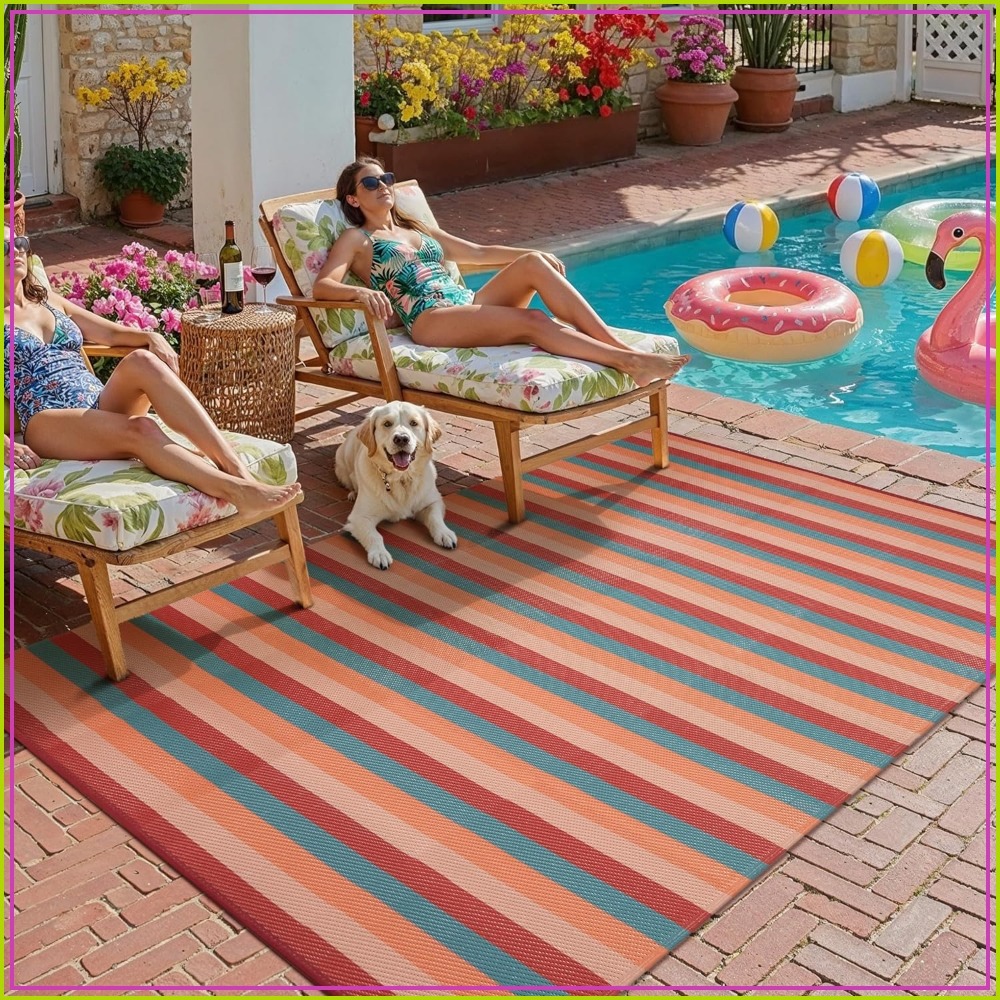 Outdoor Camping Decke - 5x8 Outdoor Rug Orange Red Striped