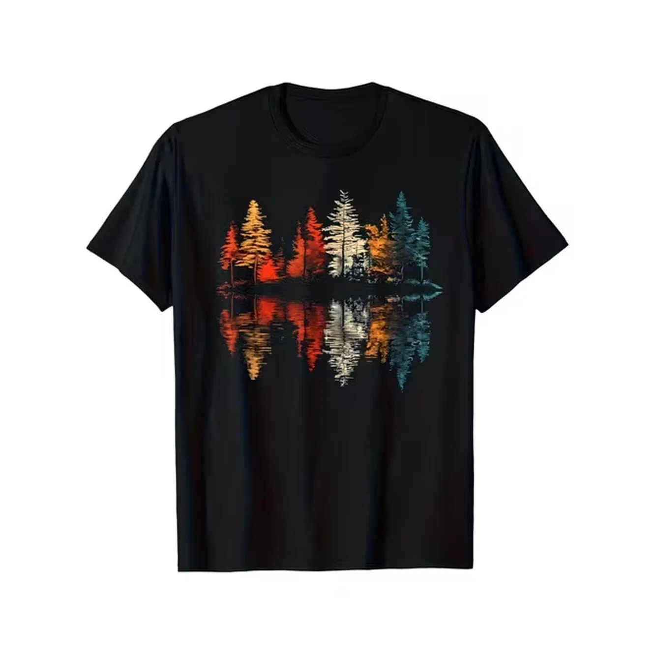 Outdoor Activities In Camping - Mens Retro Reflection Print T Shirt