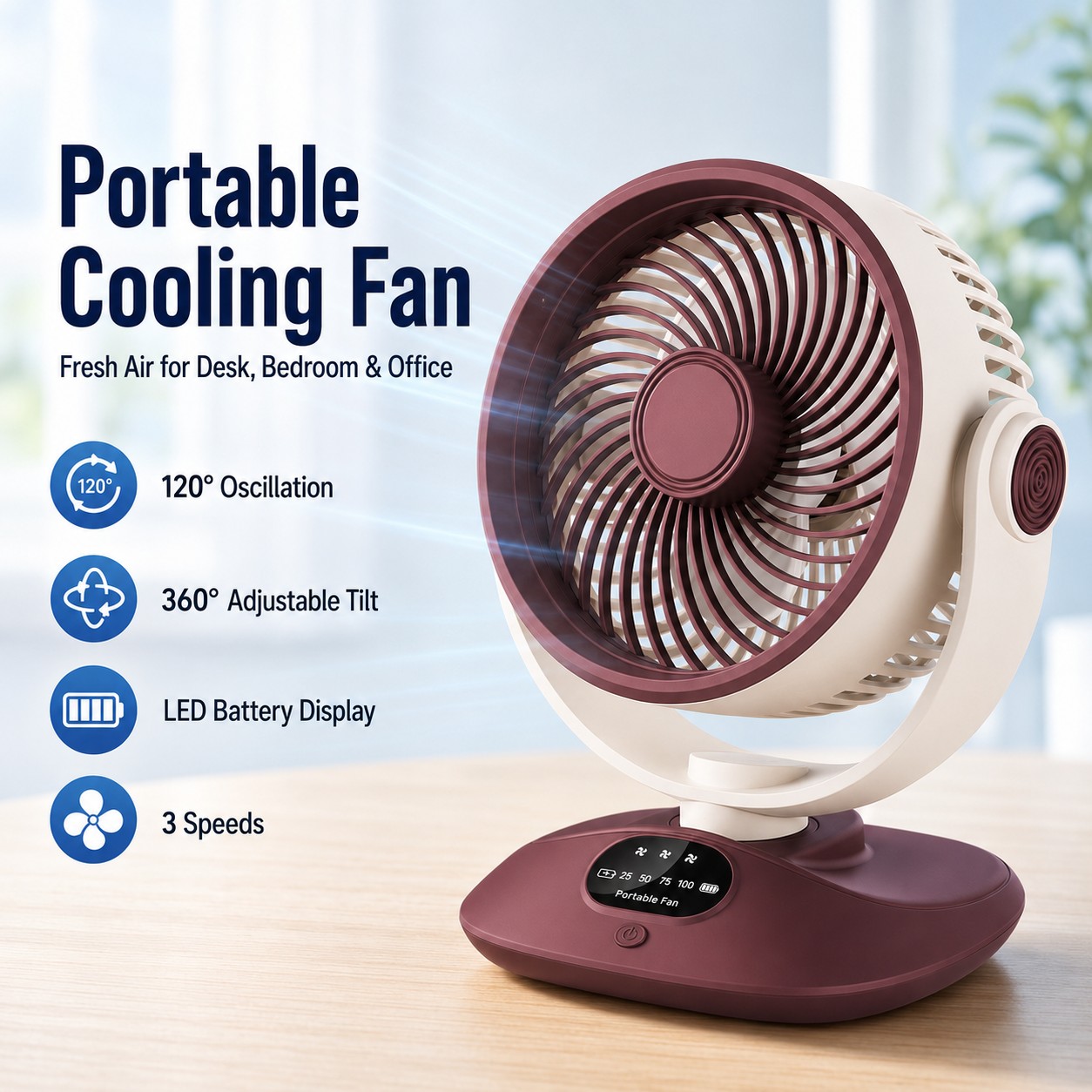 Camping Quiet - Desktop Fan Rechargeable Turbo Air Circulator