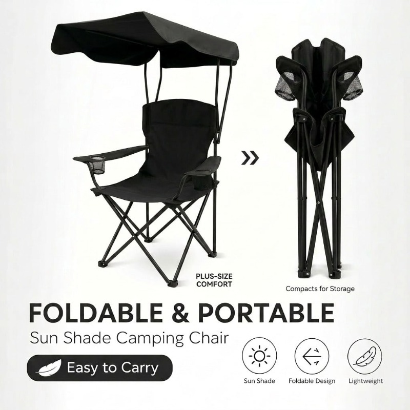 Outdoor Activities In Camping - Outdoor Camping Chair With Awning, Foldable