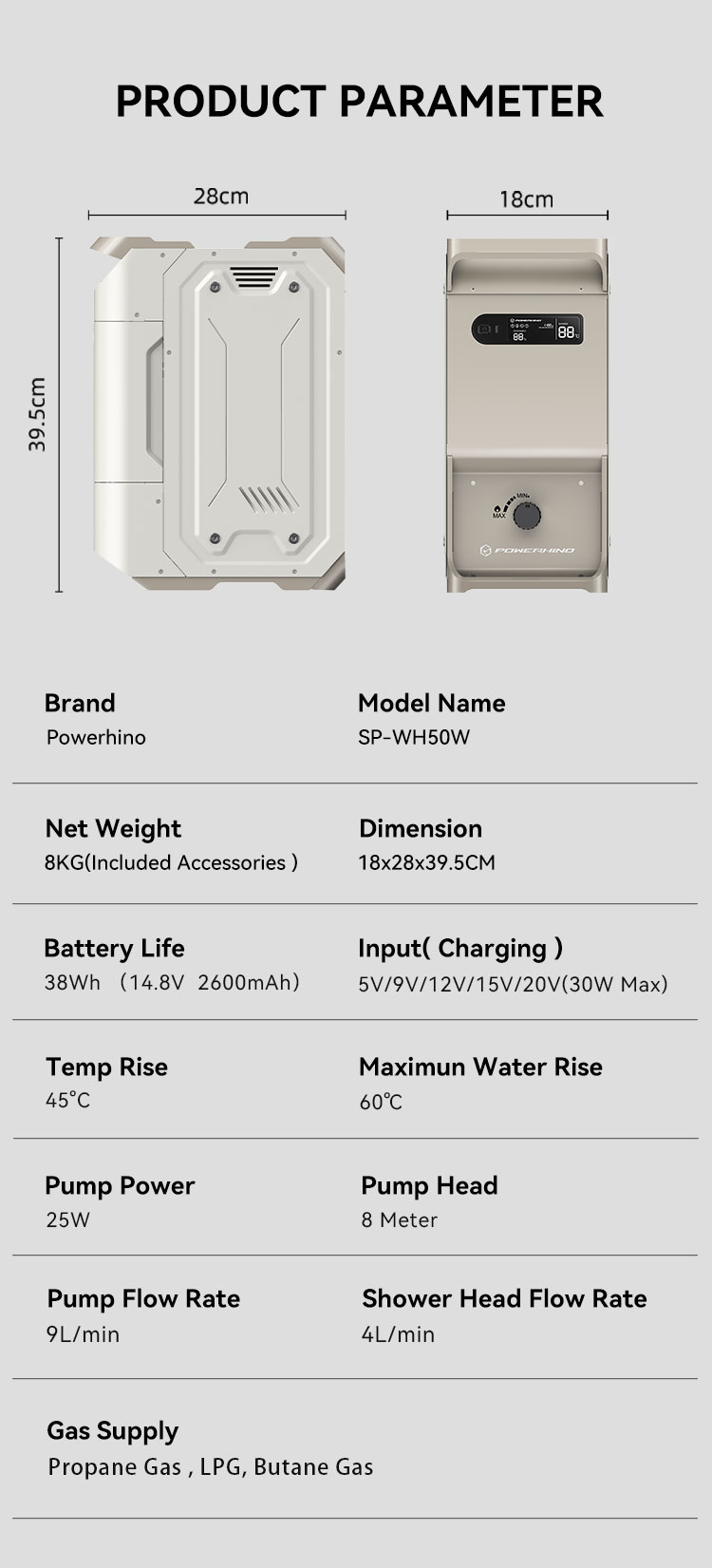 Powerhino Rechargeable 3L Wate - Portable Camping Shower ulasan dan harga